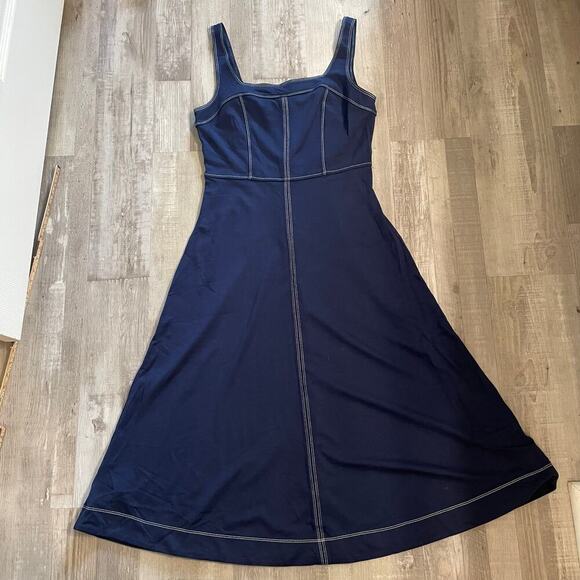LOFT Topstitched Square Neck Midi Dress size 8 - Picture 9 of 14